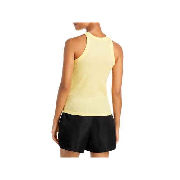 NWT WSLY Womens Yellow Stretch Ribbed Fitted Sleeveless Halter Tank Top M - Picture 2 of 3